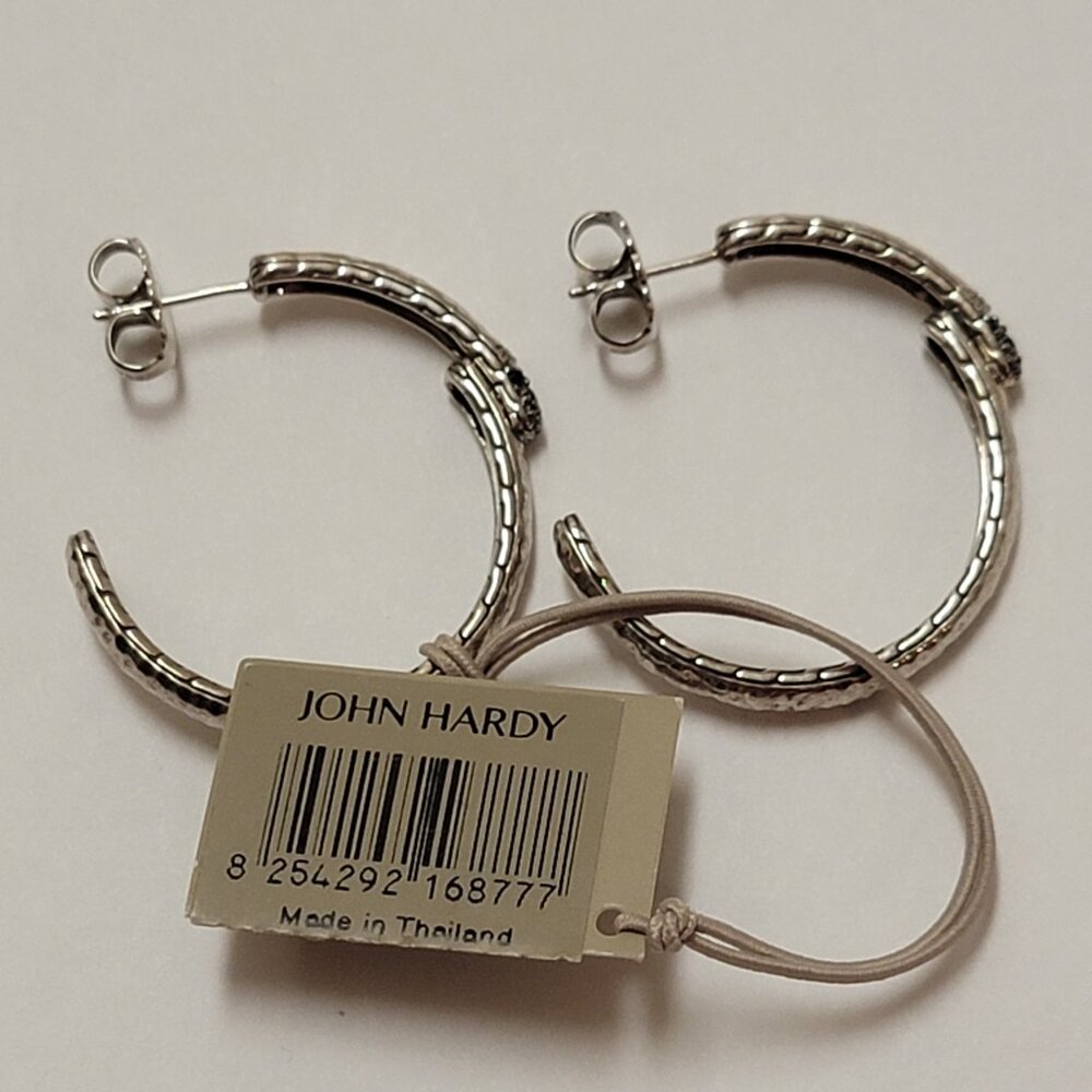John Hardy Black Sapphire & Sterling Silver Medium Hoop Earrings - Picture 7 of 16